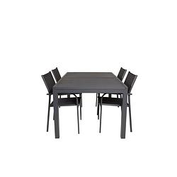 Foto van Marbella tuinmeubelset tafel 100x160/240cm en 4 stoel santorini zwart.