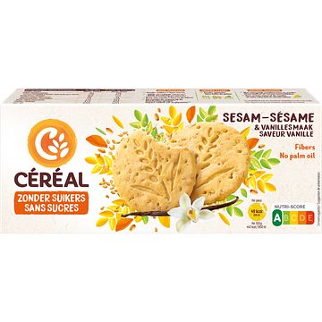 Foto van Cereal zonder suikers koekjes sesam met vanillesmaak 132g bij jumbo