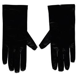 Foto van Zwarte satijnen verkleed handschoenen 20 cm - verkleedhandschoenen