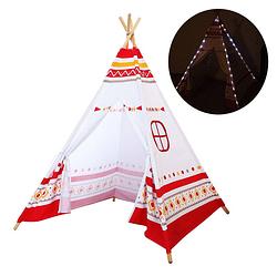 Foto van Sunny led tipi tent voor kinderen in rood & wit wigwam speeltent met 60 led lampjes