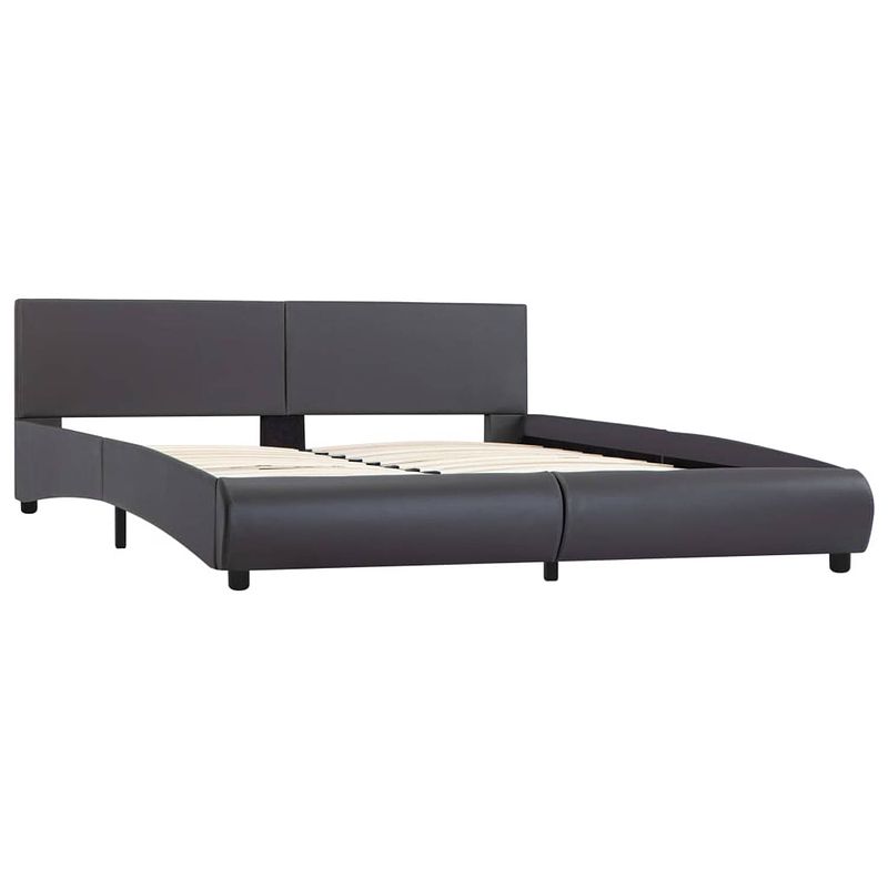 Foto van The living store bedframe - kunstleren bekleding - grijs - 215 x 184 x 65 cm - geschikt voor matras van 180 x 200 cm -