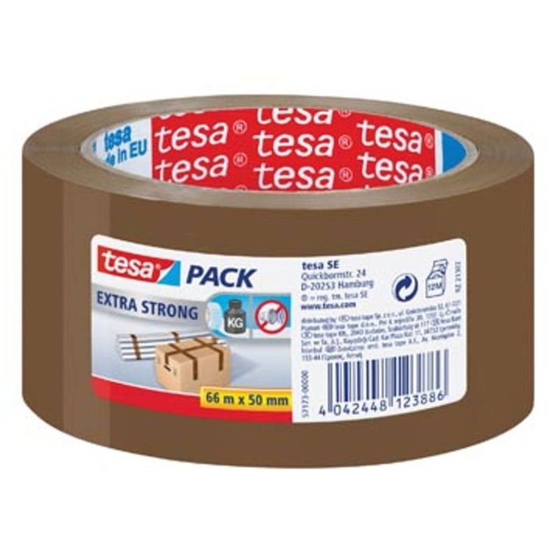 Foto van Tesa verpakkingsplakband extra strong, ft 50 mm x 66 m, pvc, bruin