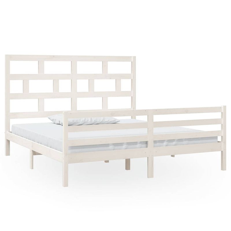 Foto van The living store bedframe - grenenhout - 205.5 x 186 x 100 cm - wit