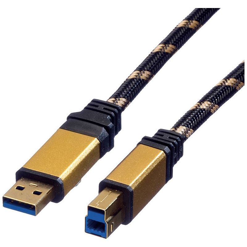 Foto van Roline usb-kabel usb 3.2 gen1 (usb 3.0 / usb 3.1 gen1) usb-a stekker, usb-b stekker 1.80 m zwart, goud afgeschermd (dubbel), vergulde steekcontacten 11.02.8902