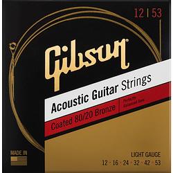 Foto van Gibson coated 80/20 bronze acoustic guitar strings light snaren voor westerngitaar.