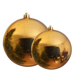 Foto van Grote kerstballen 2x stuks goud 14 en 20 cm kunststof - kerstbal