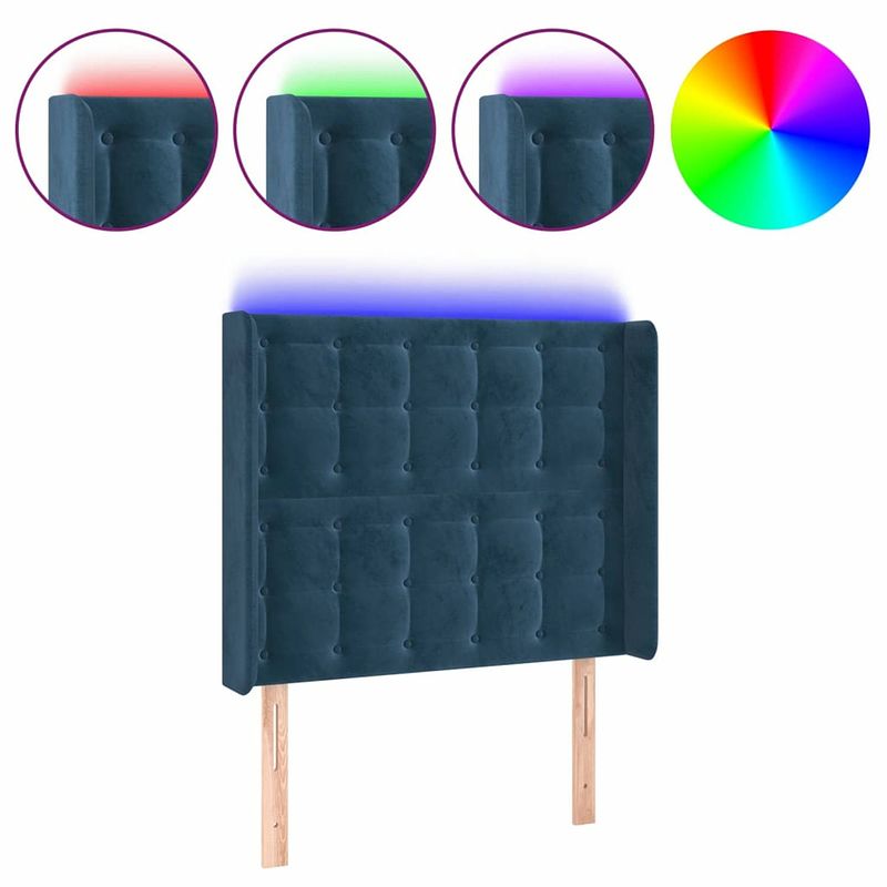 Foto van Vidaxl hoofdbord led 103x16x118/128 cm fluweel donkerblauw