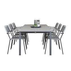 Foto van Levels tuinmeubelset tafel 100x229/310cm en 6 stoel armleuning lindos zwart, grijs.