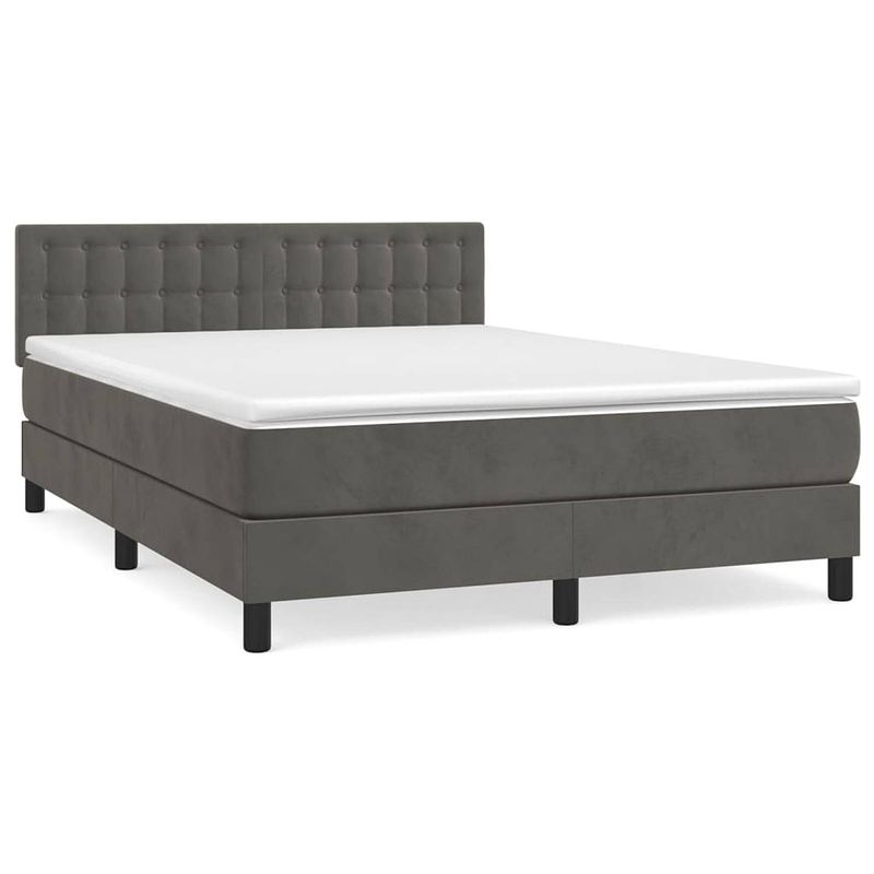 Foto van The living store boxspringbed - fluweel - donkergrijs - 203 x 144 x 78/88 cm - met verstelbaar hoofdbord - pocketvering