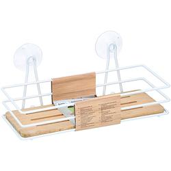 Foto van Bath & shower doucherek - zonder boren - hangend - rechthoekig: 26,5 x 11 x 10 cm - ijzer/ bamboe - wit