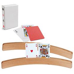 Foto van 4x speelkaartenhouders hout 50 cm inclusief 54 speelkaarten rood - speelkaarthouders