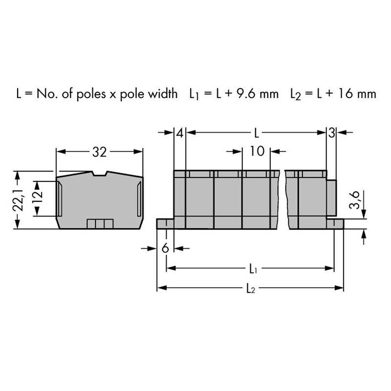 Foto van Wago 264-207 klemstrook 10 mm spanveer toewijzing: l grijs 50 stuk(s)