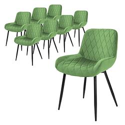 Foto van Ml-design set van 8 eetkamerstoelen eetkamerstoel met rugleuning en armleuningen, groen, fluwelen zitting, metalen