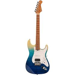 Foto van Fazley sunrise series shore blue ocean fade elektrische gitaar met deluxe gigbag