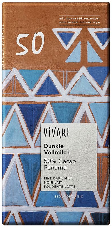 Foto van Vivani chocoladereep donkere melkchocolade 50% cacao