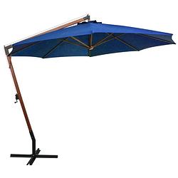 Foto van The living store zweefparasol - hout - azuurblauw - 350 cm