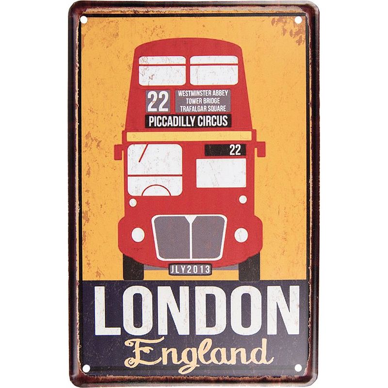 Foto van Clayre & eef wanddecoratie 20x30 cm geel rood metaal london england muurdecoratie wandversiering tekstbord