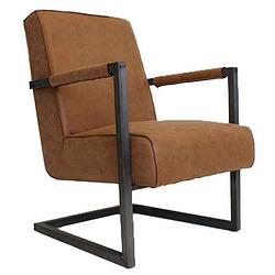 Foto van Dimehouse tiger fauteuil cognac - industrieel - eco leer - met armleuning