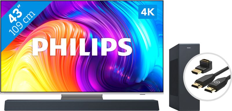 Foto van Philips the one (43pus8807) - ambilight (2022) + soundbar + hdmi kabel