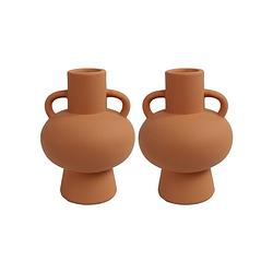 Foto van Decoratie amphora kruik of vaas - 2x stuks - terracotta - d13 x h18 cm - vazen