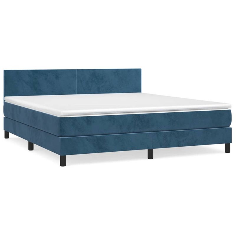 Foto van Vidaxl boxspring met matras fluweel donkerblauw 160x200 cm