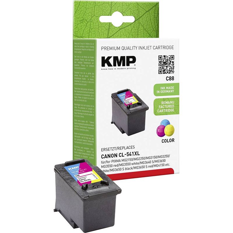 Foto van Kmp inkt vervangt canon cl-541, cl-541xl compatibel cyaan, magenta, geel c88 1517,4030