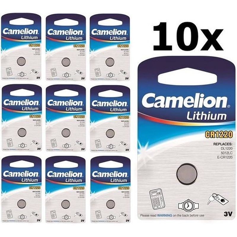 Foto van 10 stuks (10 blister a 10st) camelion cr1220 3v 40mah lithium knoopcelbatterij