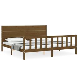 Foto van The living store massief grenen bedframe - 205.5 x 185.5 x 100 cm - honingbruin