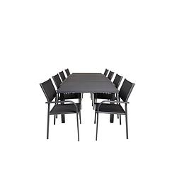 Foto van Marbella tuinmeubelset tafel 100x160/240cm en 8 stoel santorini zwart.