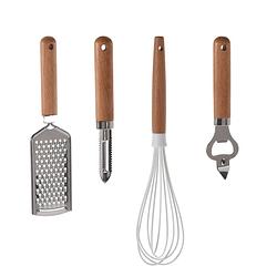 Foto van Excellent houseware 4-delige keukengerei set - opener/garde/schilmes/rasp - keuken gardes