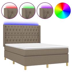 Foto van Vidaxl boxspring met matras en led stof taupe 140x190 cm