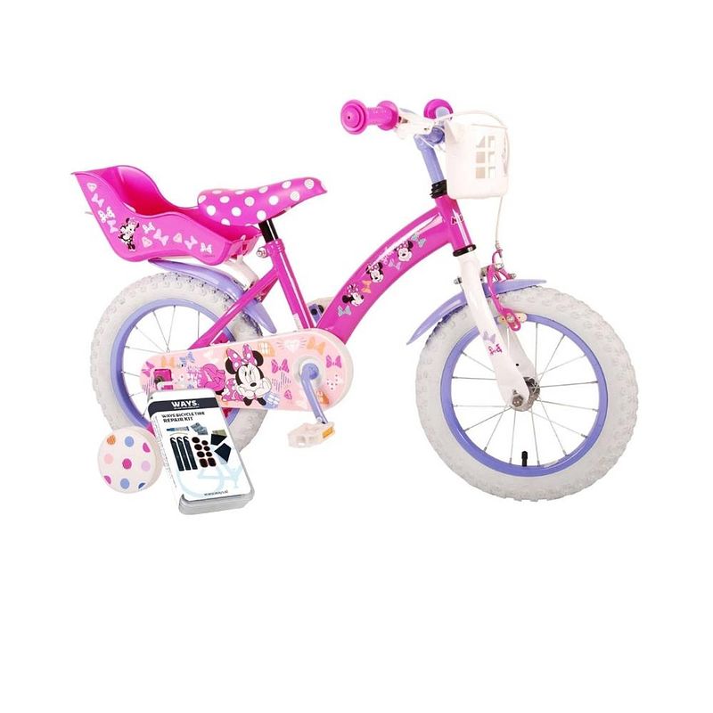 Foto van Volare kinderfiets minnie mouse - 14 inch - roze - inclusief ways bandenplakset