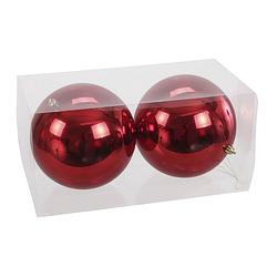 Foto van 2x grote kunststof kerstballen rood 15 cm - kerstbal