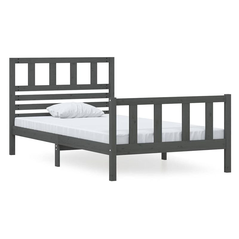 Foto van The living store bedframe massief hout grijs 100x200 cm - bed