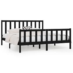 Foto van The living store bedframe houten zwart - 205.5 x 186 x 100 cm - massief grenenhout