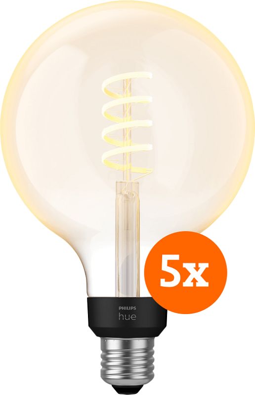 Foto van Philips hue filament white ambiance globe xl 5-pack