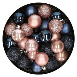 Foto van 28x stuks kunststof kerstballen lichtroze en donkerblauw mix 3 cm - kerstbal