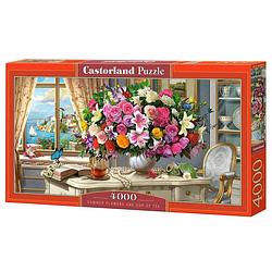 Foto van Castorland legpuzzel summer flowers and cup of tea 4000 stukjes