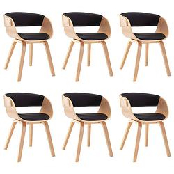 Foto van The living store eetkamerstoelen - set van 6 - zwart en lichtbruin - 53x52x70 cm - kunstleer en hout