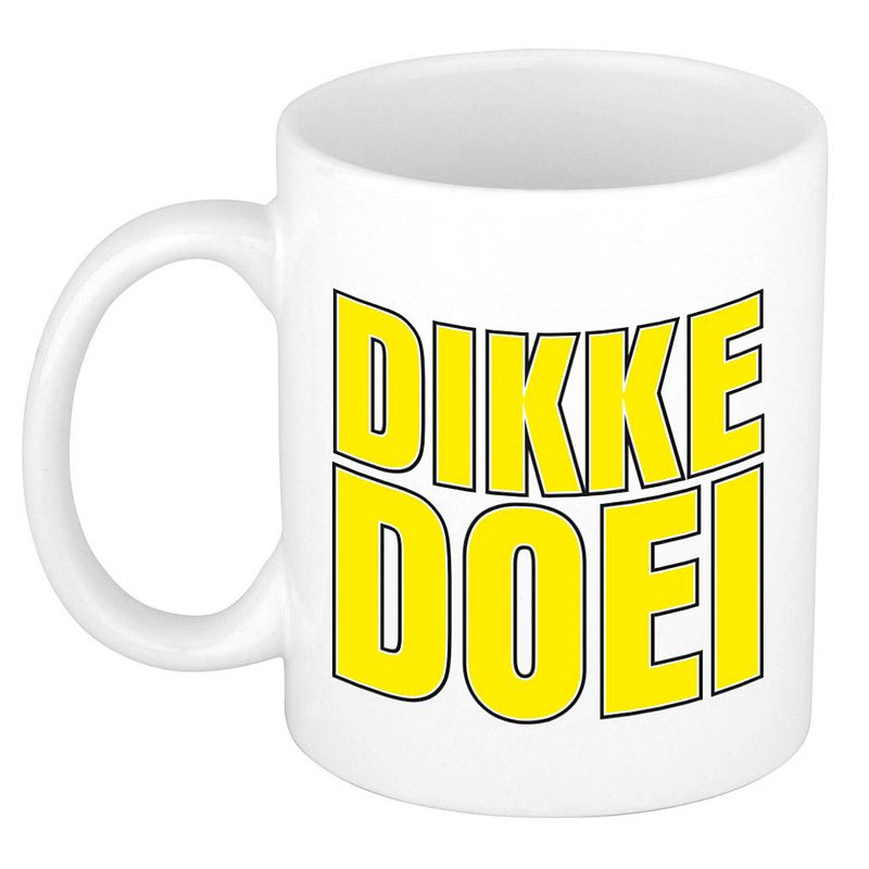 Foto van Bellatio decorations afscheid cadeau mok collega - dikke doei - geel - 300 ml - keramiek - feest mokken