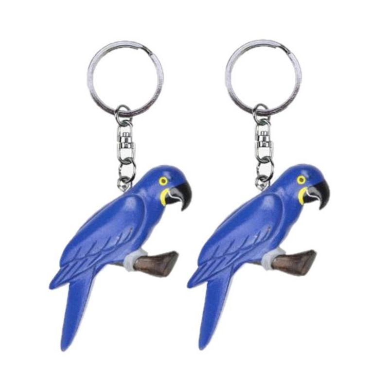 Foto van 2x stuks houten blauwe papegaai sleutelhanger 8 cm - sleutelhangers