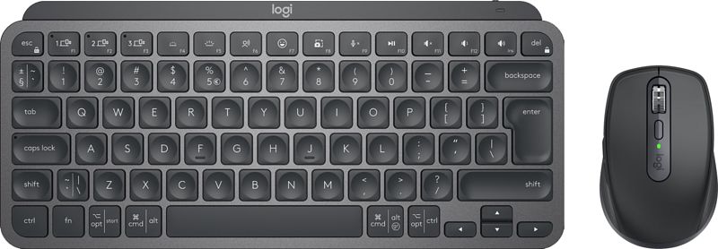 Foto van Logitech mx keys mini draadloos qwerty grafiet + logitech mx anywhere 3s compact zwart