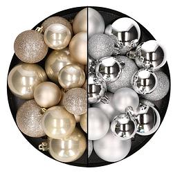 Foto van Kerstballen 60x stuks - mix zilver/champagne - 4-5-6 cm - kunststof - kerstbal