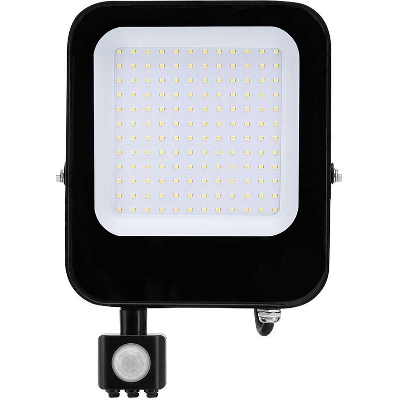 Foto van Led bouwlamp 100 watt met sensor - led schijnwerper - aigi ixi - helder/koud wit 6500k - waterdicht ip65 - mat zwart -