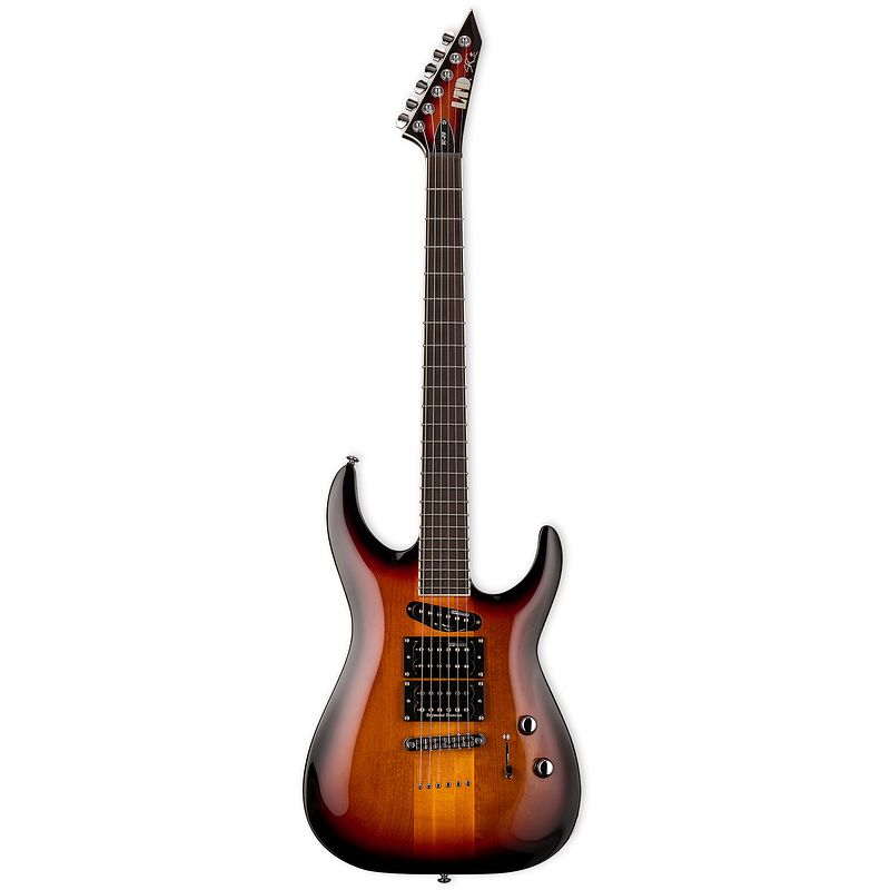 Foto van Esp ltd stephen carpenter signature sc-20 3-tone burst elektrische gitaar met koffer