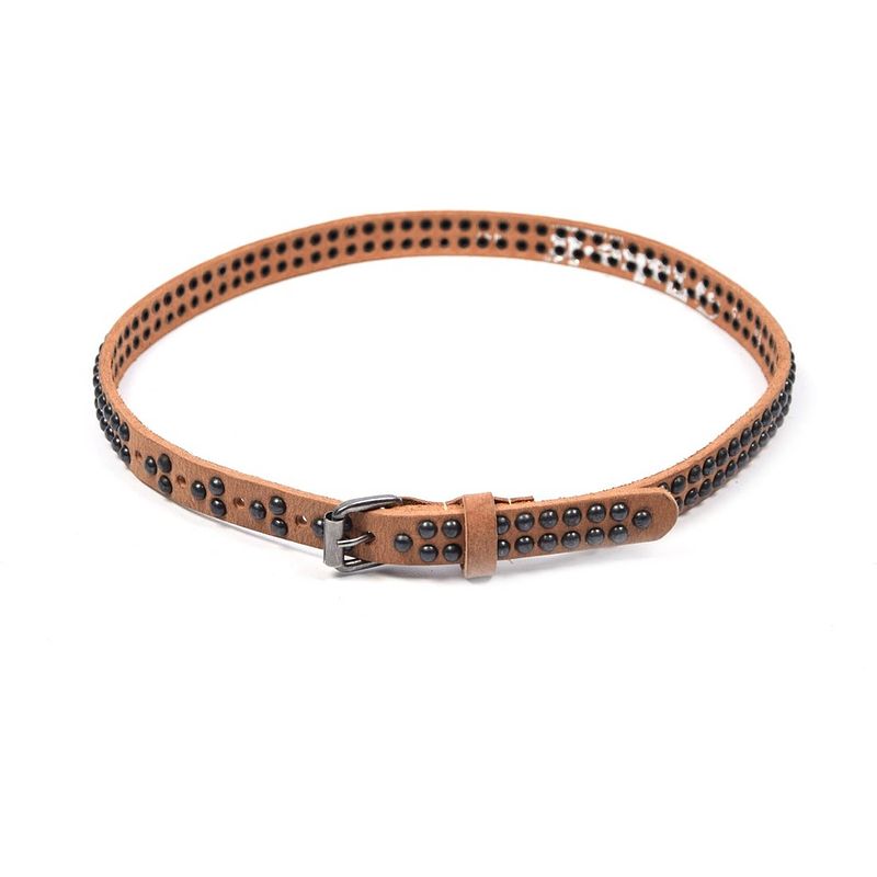 Foto van Riem met studs riemen - taupe- 2 cm - unisex 100% leren - leder - riem maat 75