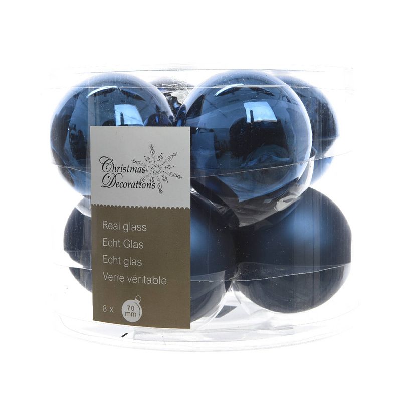 Foto van 3 stuks kerstbal glas glans-mat diameter 7cm nacht blauw ksd