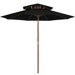 Foto van Vidaxl parasol dubbeldekker met houten paal 270 cm zwart