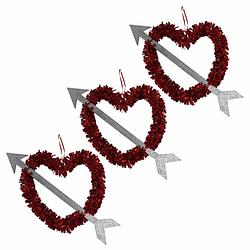 Foto van 5x rood valentijn/bruiloft hangdecoratie hart met pijl 45 cm - hangdecoratie