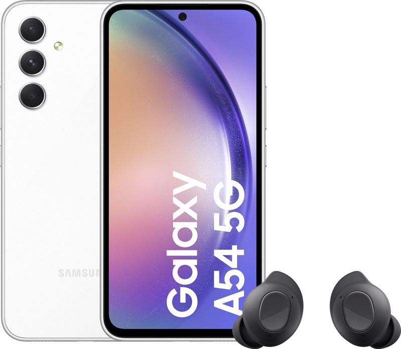 Foto van Samsung galaxy a54 256gb wit 5g + samsung galaxy buds fe zwart